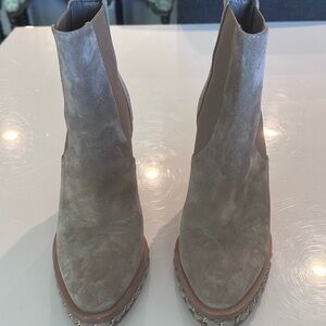 CHANEL Taupe Ankle Boots with Studded Soles